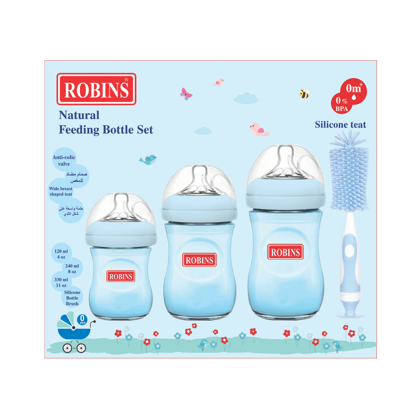 Robins Natural Feeding Anti Colic Feeding Bottles 4-Pcs Set