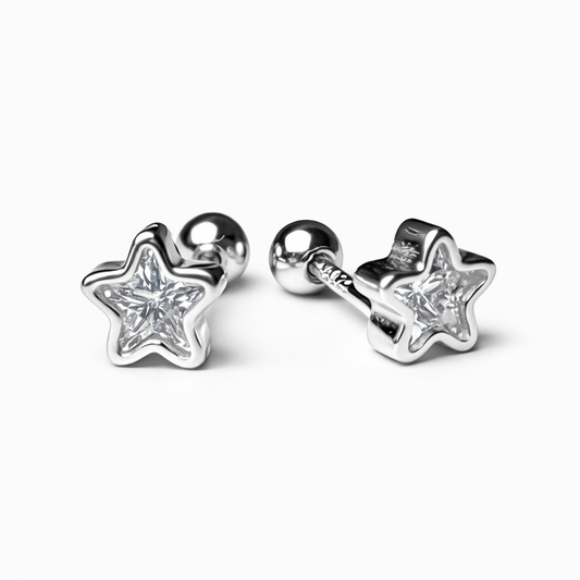 Robins 925 Sterling Silver Baby Star Crystal Earrings
