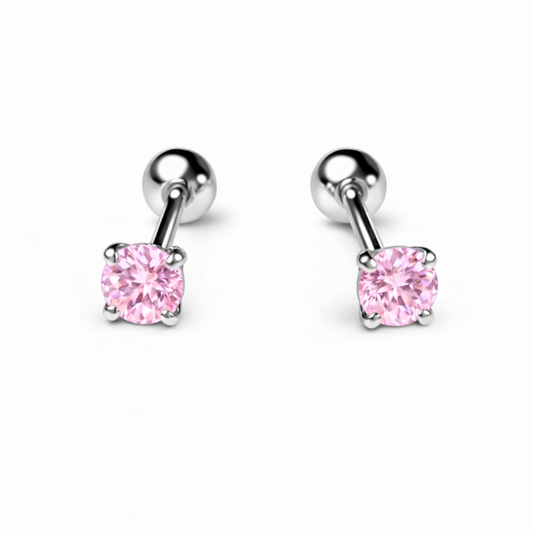 Robins 925 Sterling Silver Baby Classic Round Crystal Earrings