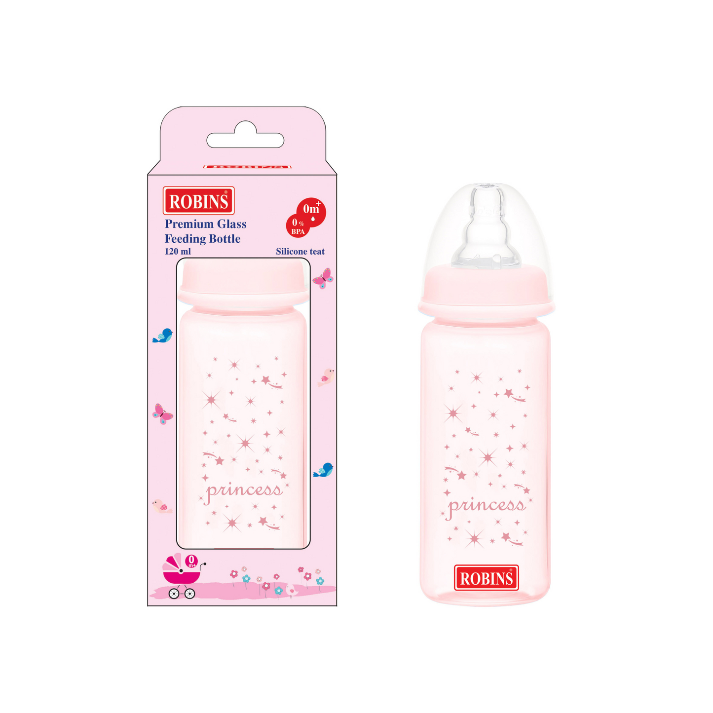 Robins Premium Glass Anti Colic Feeding Bottles (2 Sizes)