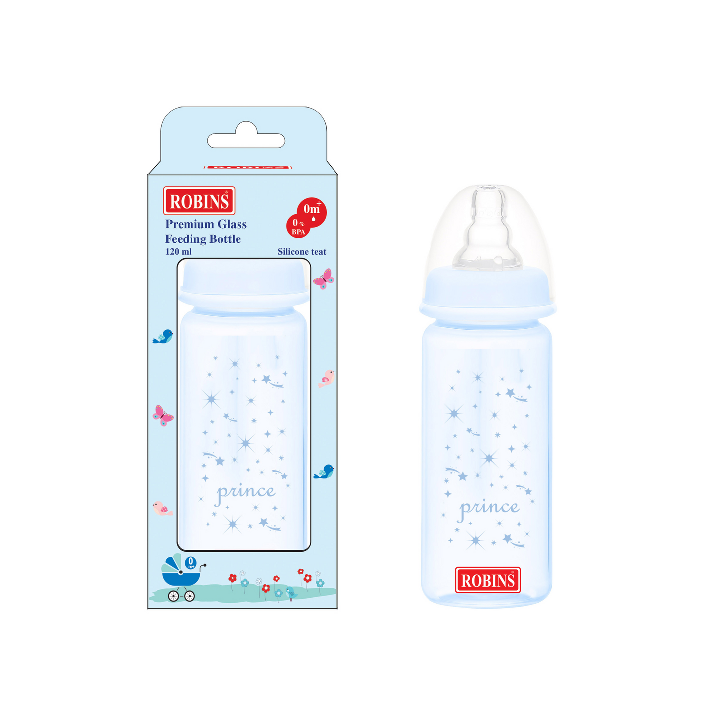 Robins Premium Glass Anti Colic Feeding Bottles (2 Sizes)