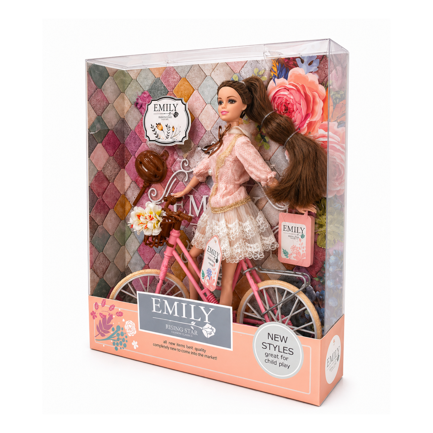 Emily Rising Star Fashion Doll with Bicycle – New Styles