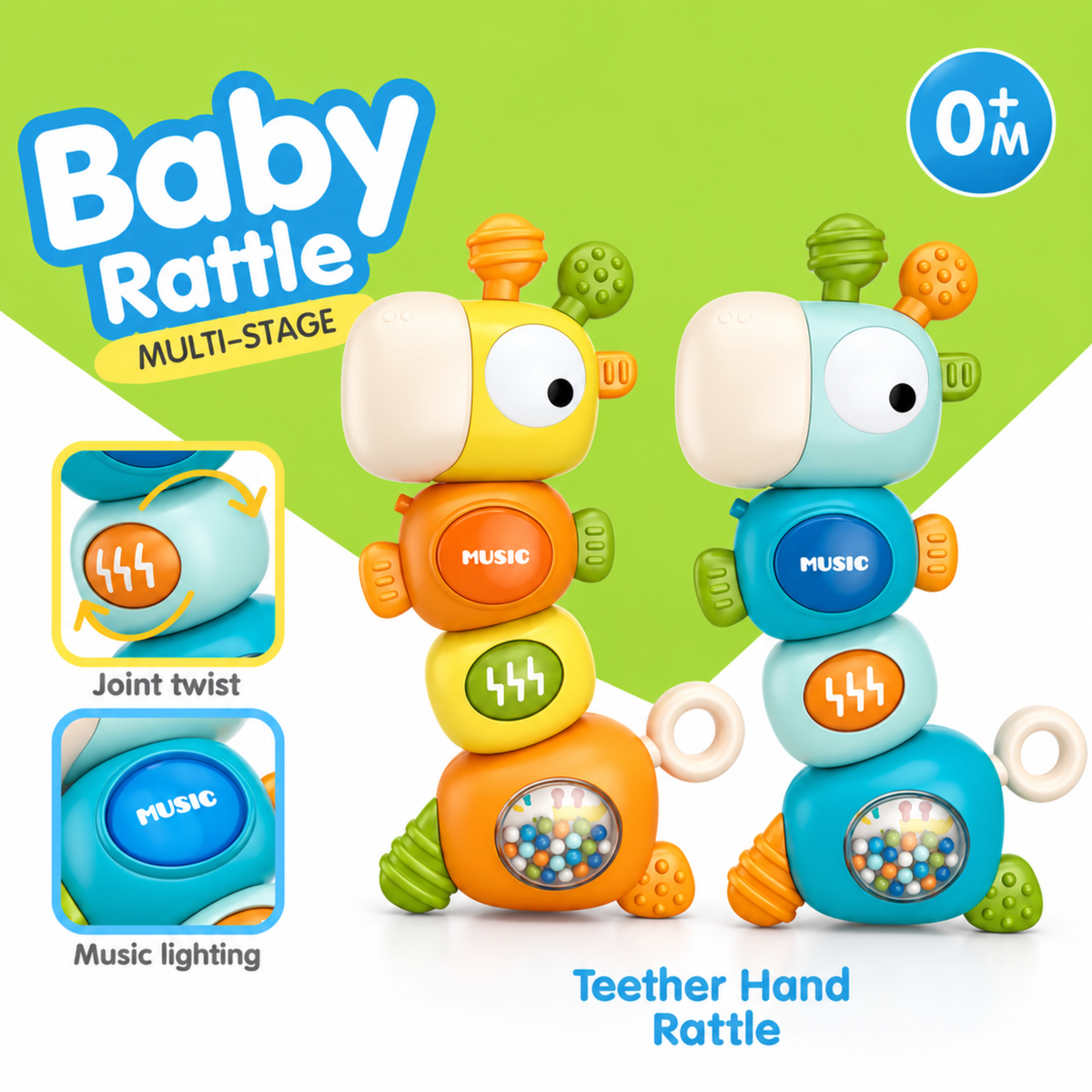 Baby Multi-Stage Teether & Musical Rattle – 0+ Months