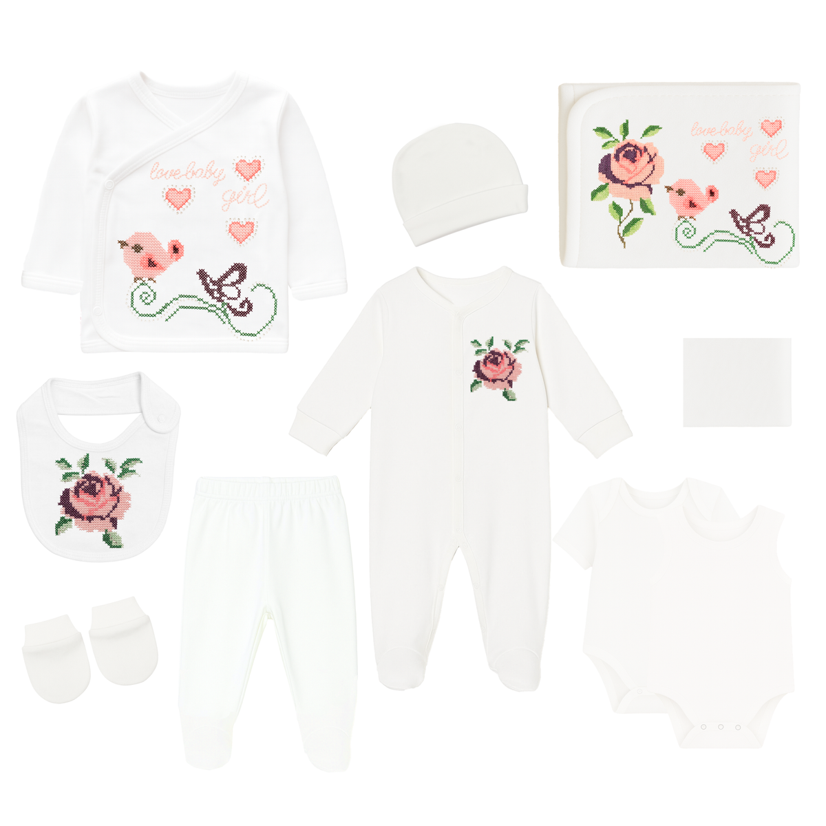 Robins Newborn Baby Girl Essential Set – 10 Pieces