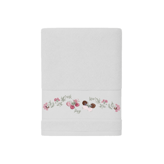 Robins Floral Embroidered Hand Towel – 50 × 100 cm