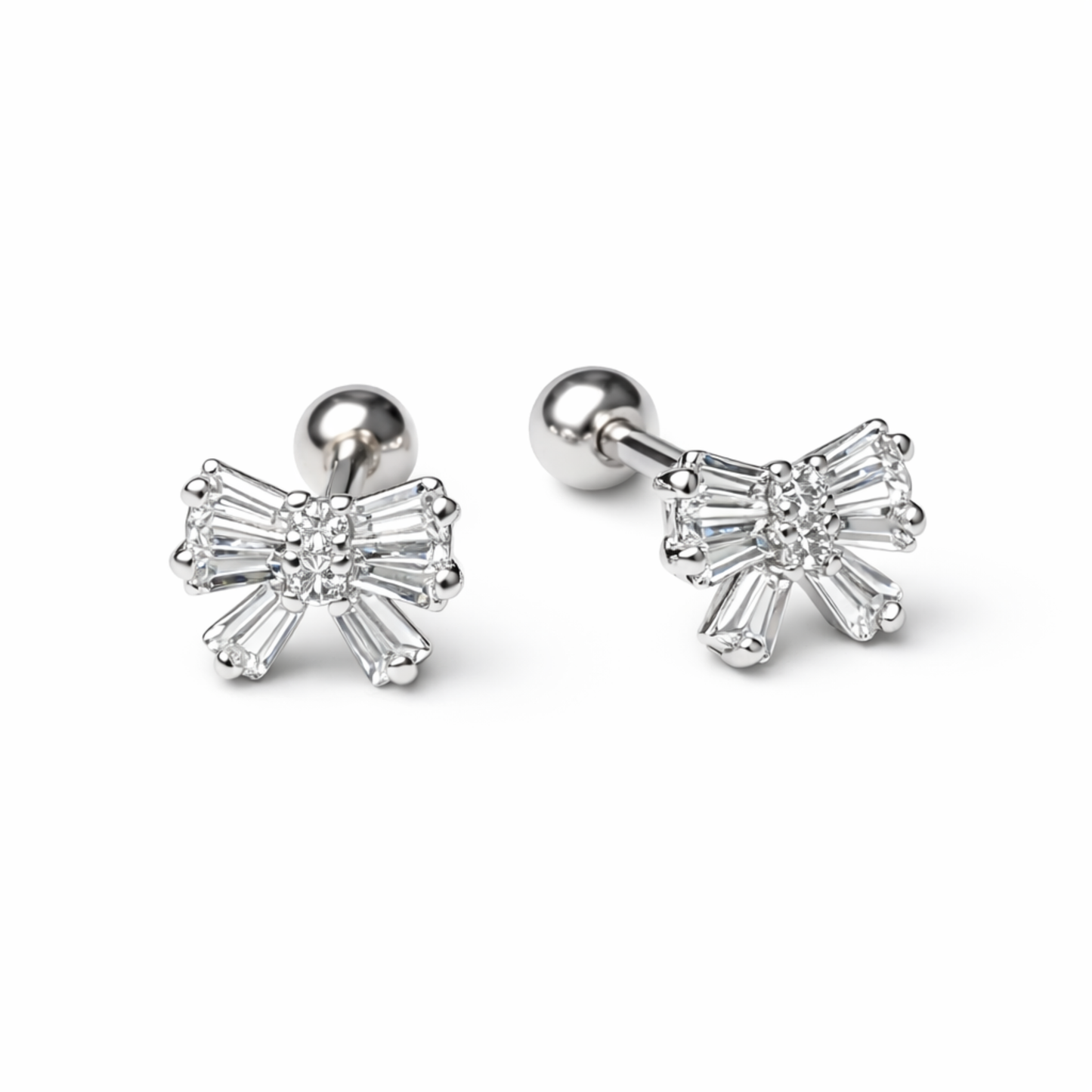 Robins 925 Sterling Silver Baby Crystal Bow Earrings