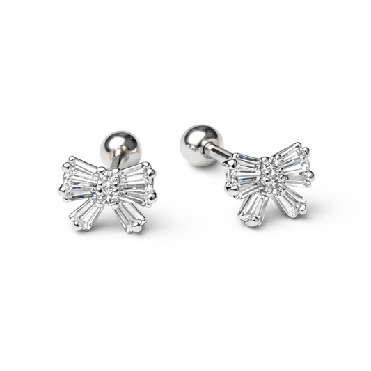 Robins 925 Sterling Silver Baby Crystal Bow Earrings
