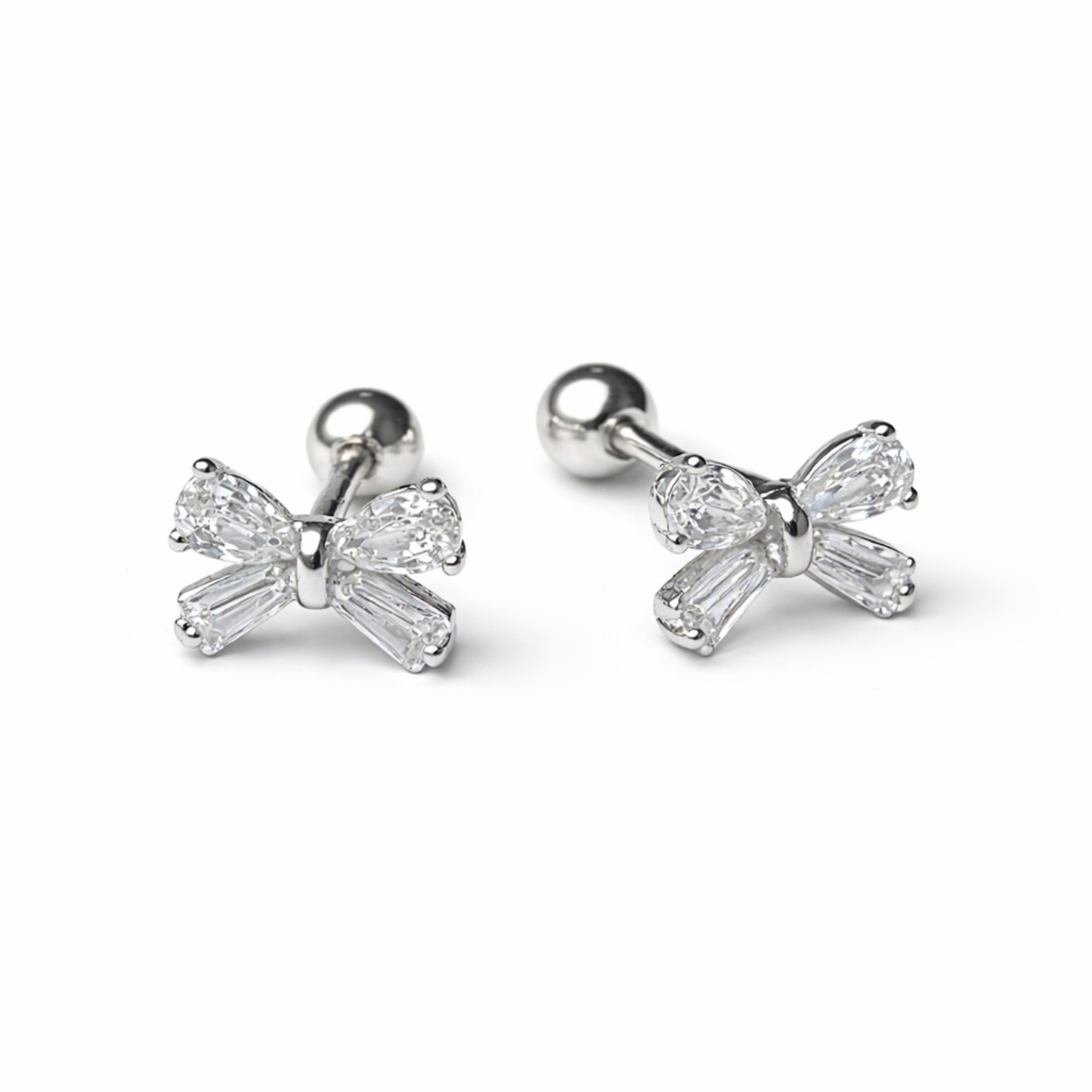 Robins 925 Sterling Silver Baby Elegant Bow Crystal Earrings