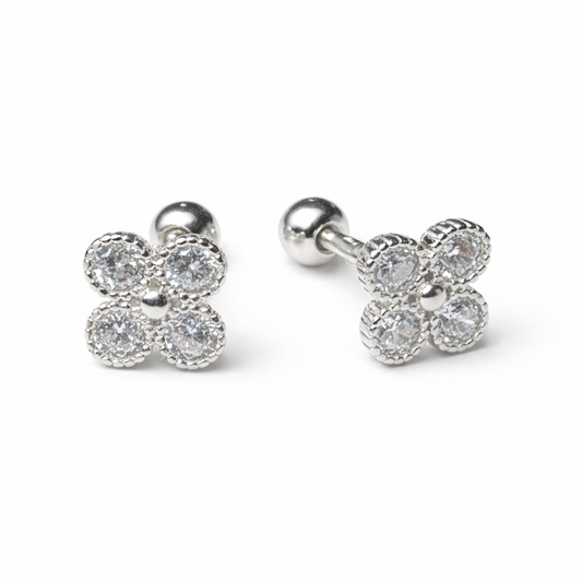Robins 925 Sterling Silver Baby Sparkle Flower Crystal Earrings