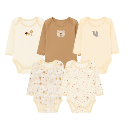 Robins Long Sleeve Bodysuits 5-Pcs Set Beige