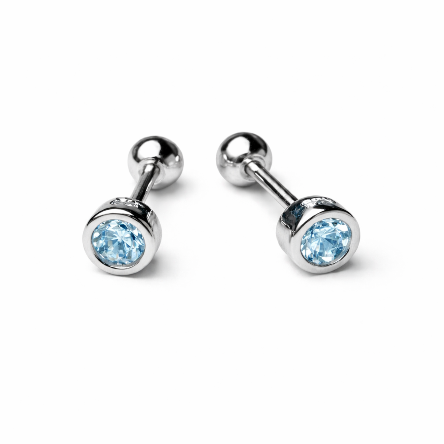 Robins 925 Sterling Silver Baby Round Crystal Earrings