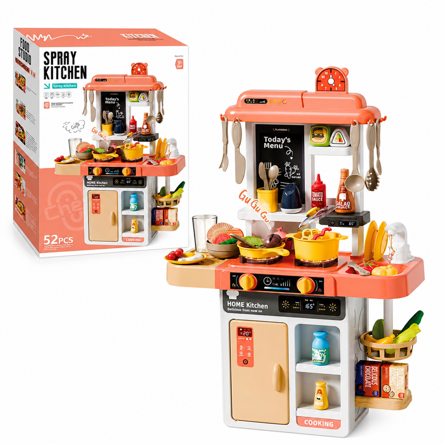 Spray Kitchen Pretend Play Set with 52 Accessories (Ages 3+)