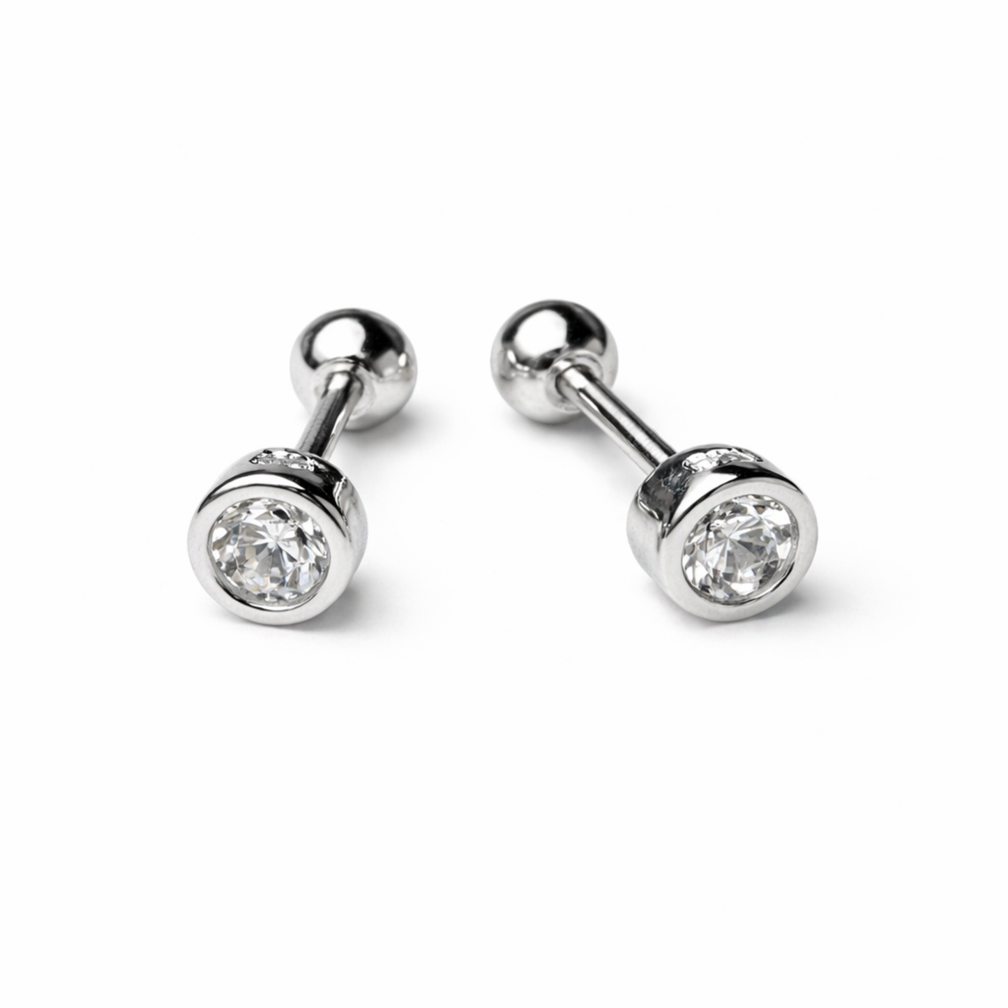 Robins 925 Sterling Silver Baby Round Crystal Earrings