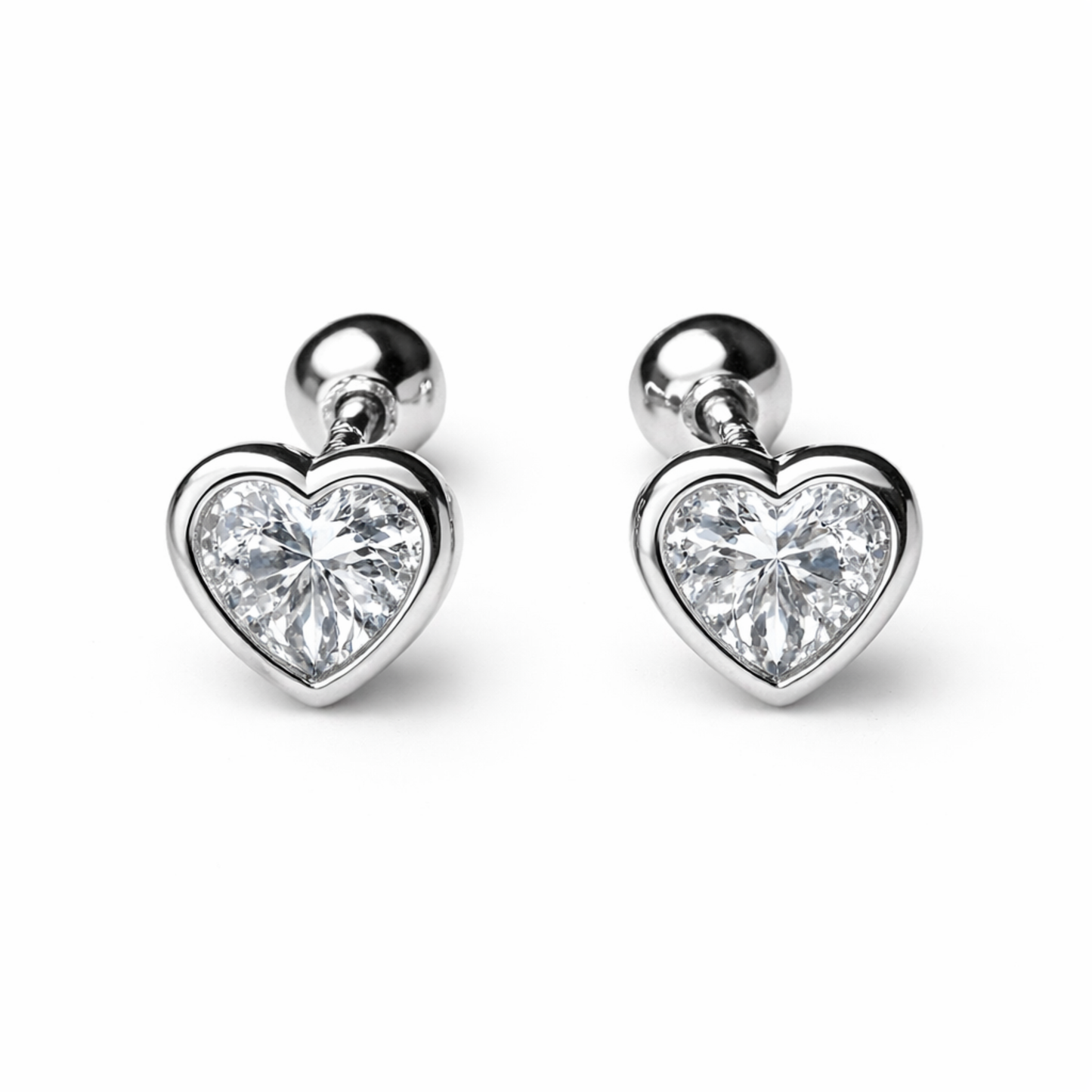 Robins 925 Sterling Silver Baby Heart Crystal Earrings