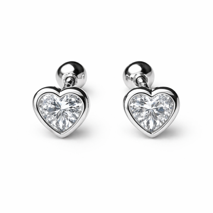 Robins 925 Sterling Silver Baby Heart Crystal Earrings
