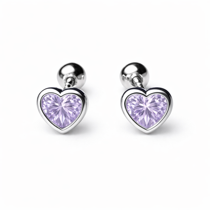 Robins 925 Sterling Silver Baby Heart Crystal Earrings