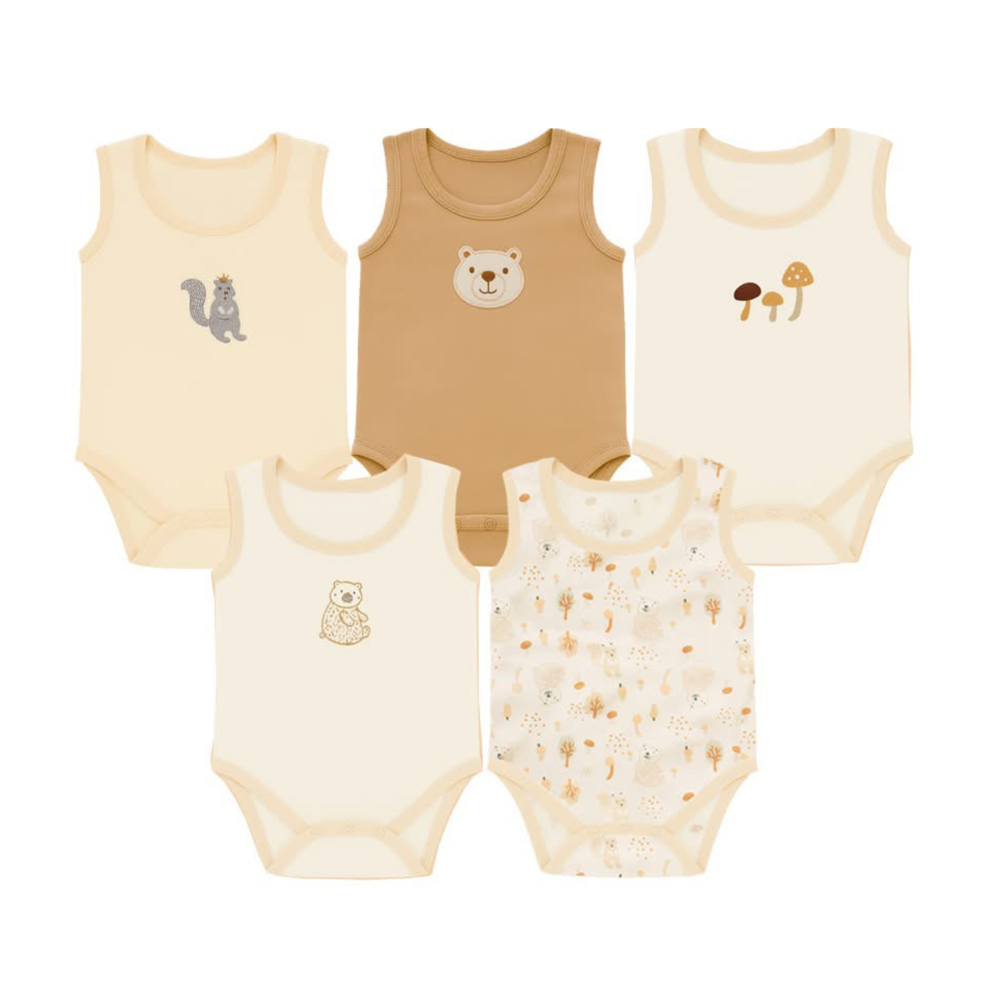 Robins Sleeveless Bodysuits 5-Pcs Set Beige