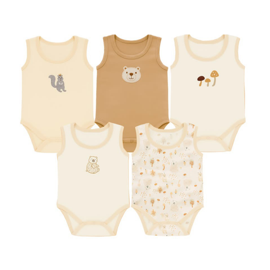 Robins Sleeveless Bodysuits 5-Pcs Set Beige
