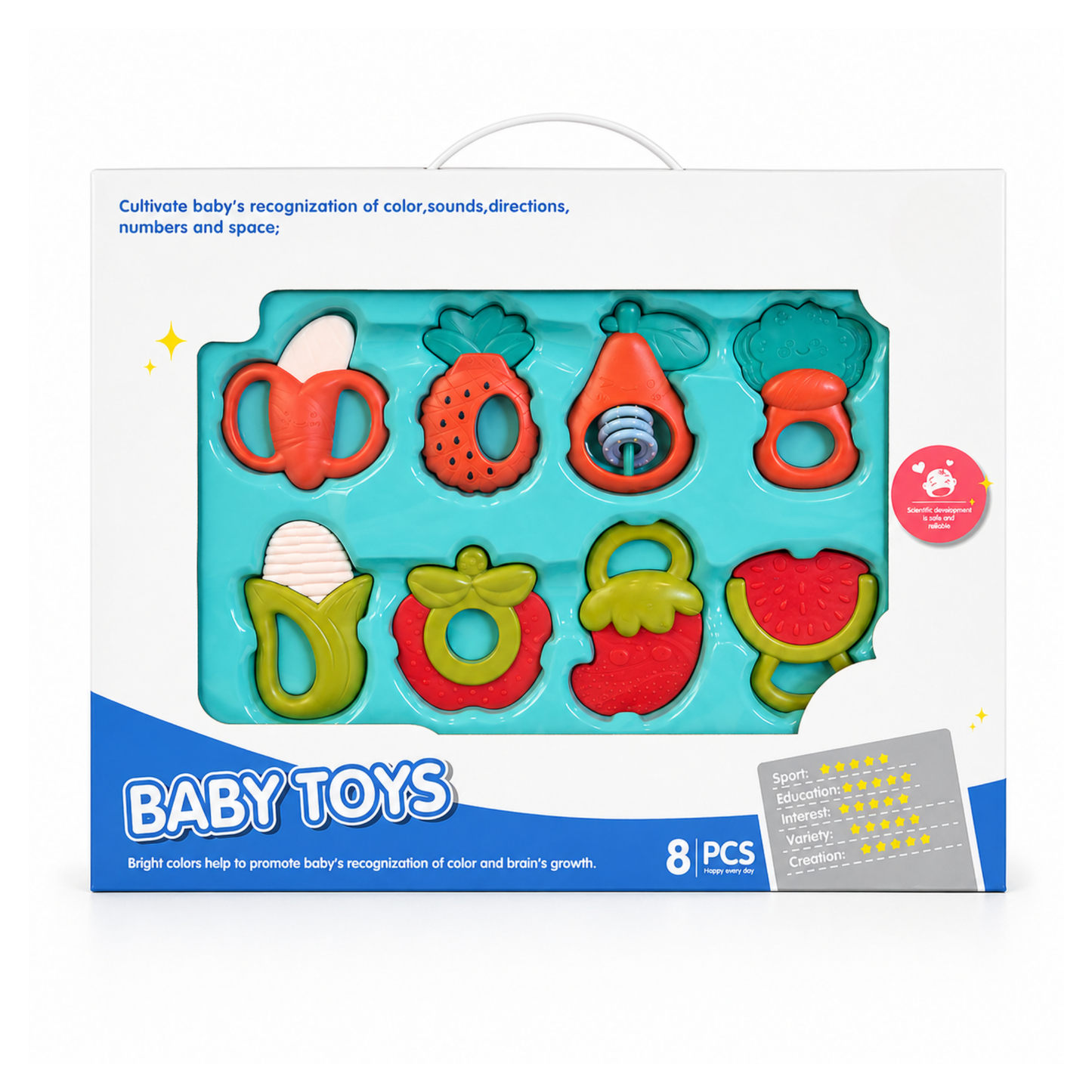 Baby Fruit Teething Toys Set – 8PCS Sensory Teethers