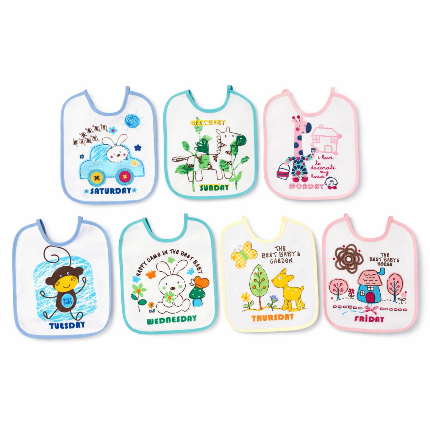 Baby Bib Set – Days of the Week Design 7-Pcs