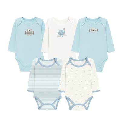 Robins Long Sleeve Bodysuits 5-Pcs Set Blue