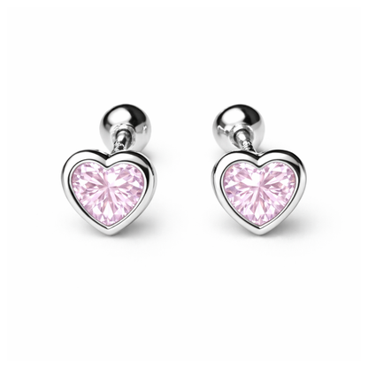 Robins 925 Sterling Silver Baby Heart Crystal Earrings