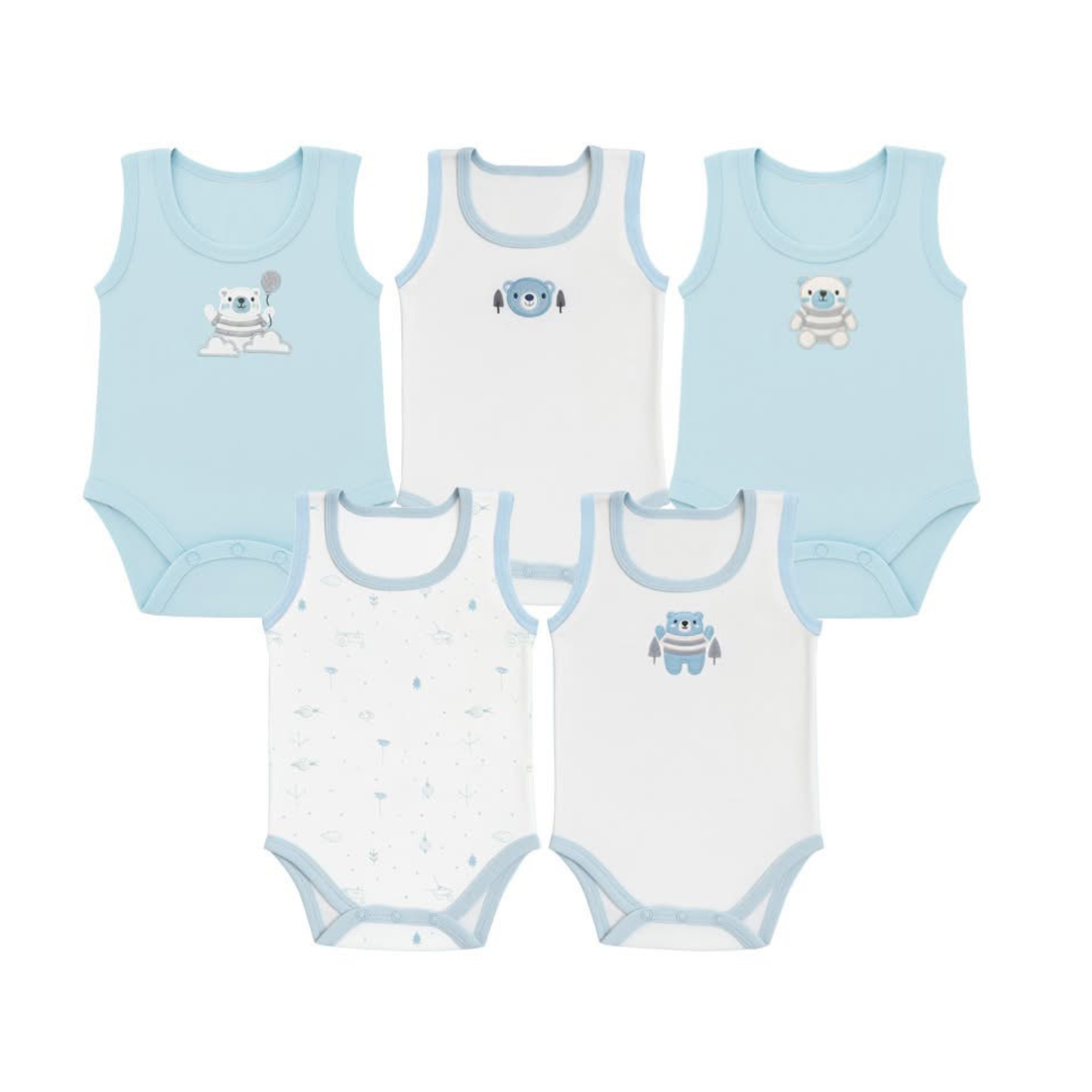 Robins Sleeveless Bodysuits 5-Pcs Set Blue