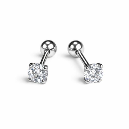 Robins 925 Sterling Silver Baby Classic Round Crystal Earrings – Medium Size