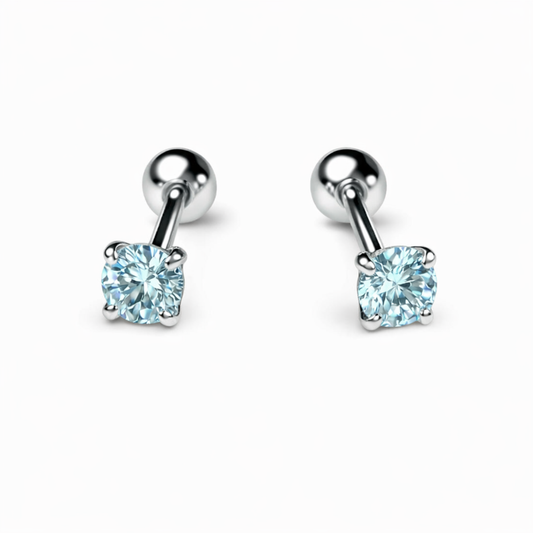 Robins 925 Sterling Silver Baby Classic Round Crystal Earrings