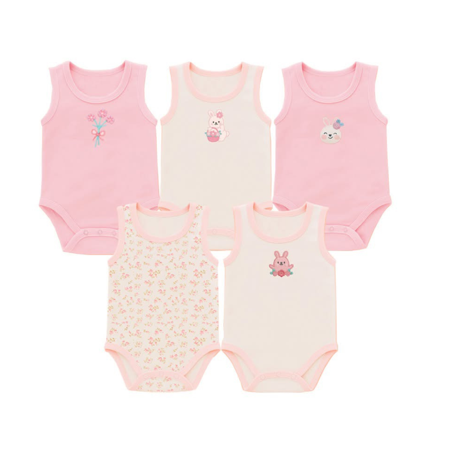 Robins Sleeveless Bodysuits 5-Pcs Set Pink