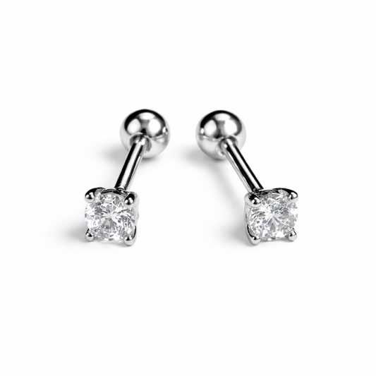Robins 925 Sterling Silver Baby Classic Round Crystal Earrings – Small Size