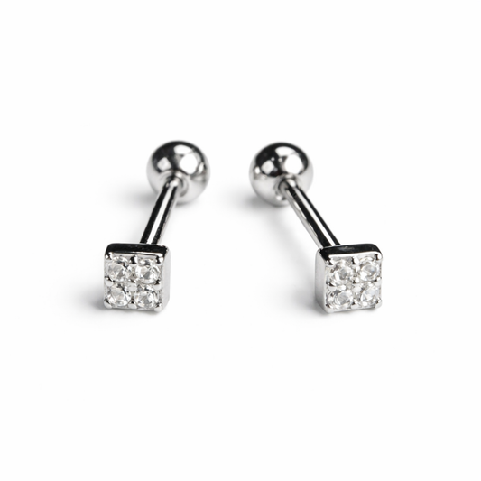 Robins 925 Sterling Silver Baby Square Crystal Cluster Earrings