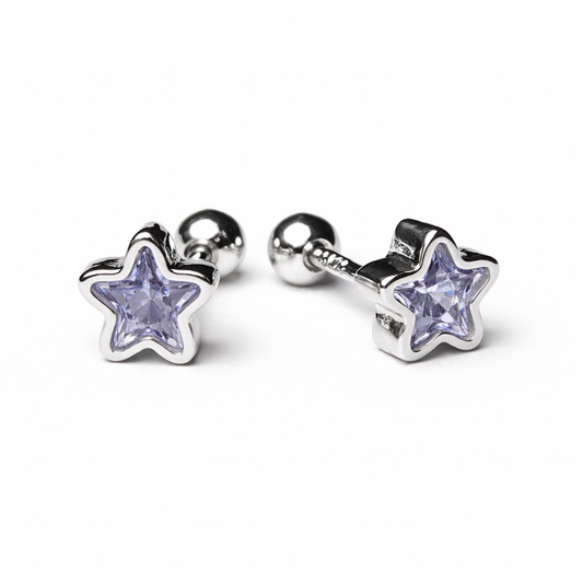 Robins 925 Sterling Silver Baby Star Crystal Earrings