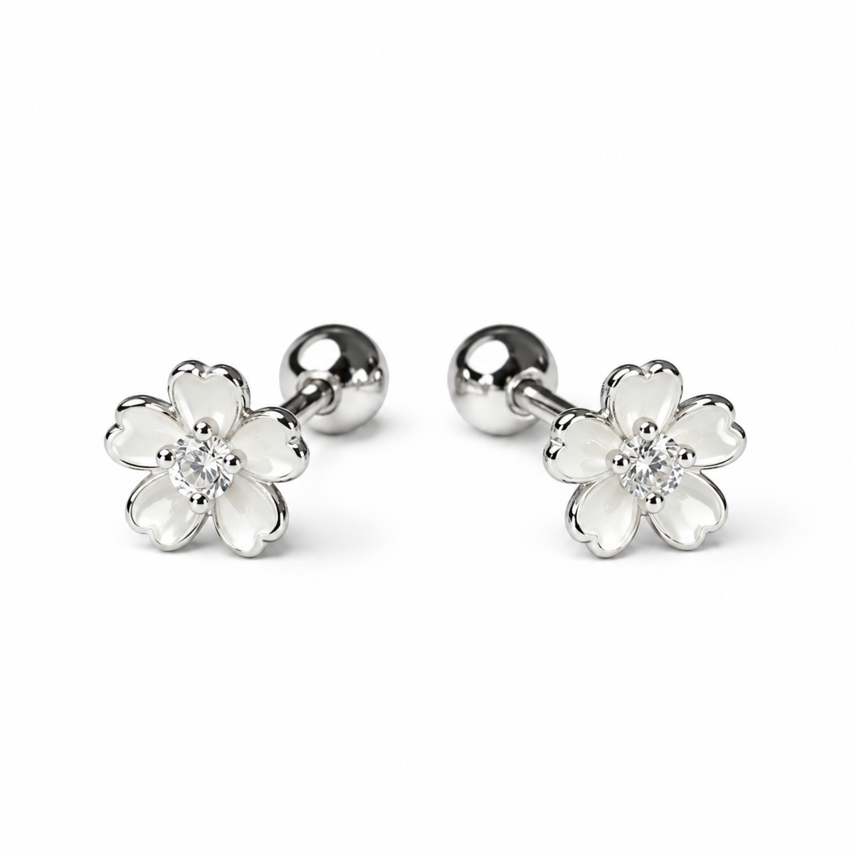 Robins 925 Sterling Silver Baby Flower Crystal Earrings  – 2 Colors