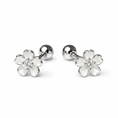 Robins 925 Sterling Silver Baby Flower Crystal Earrings  – 2 Colors