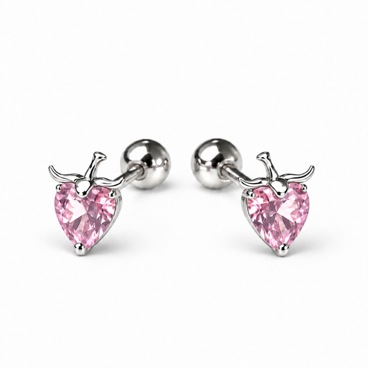 Robins 925 Sterling Silver Baby Strawberry Crystal Earrings  – 2 Colors
