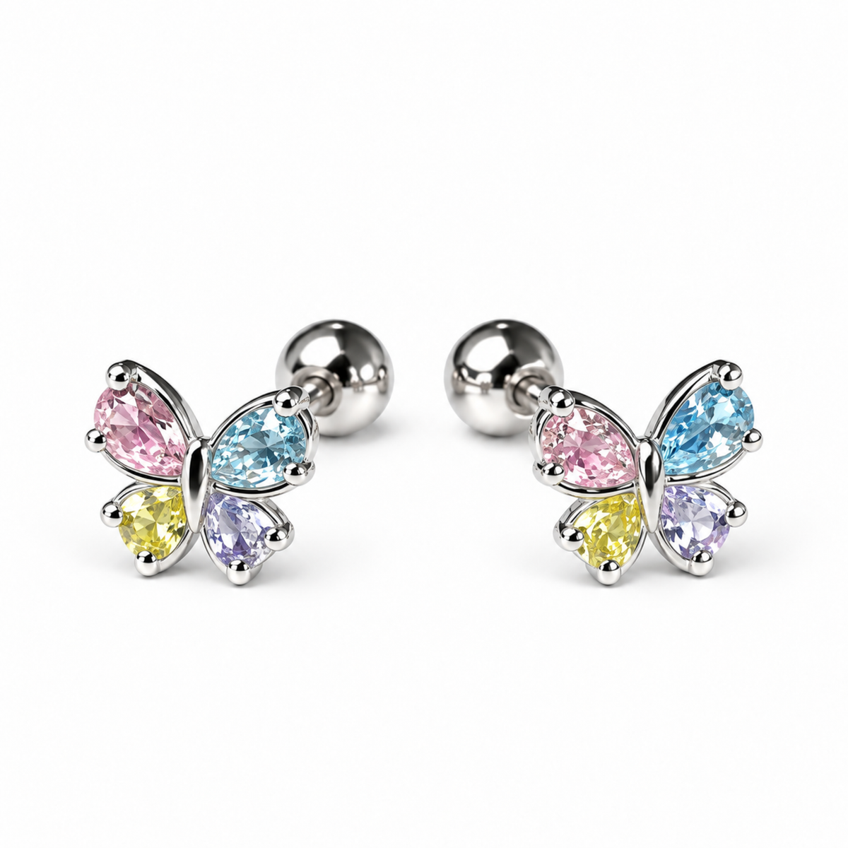 Robins 925 Sterling Silver Colorful Butterfly Crystal Earrings