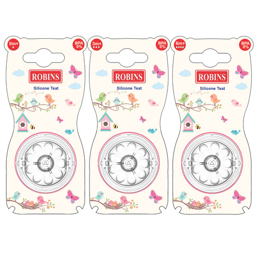 Robins Natural Feeding Bottle Silicone Teat Replacement 2-Pcs