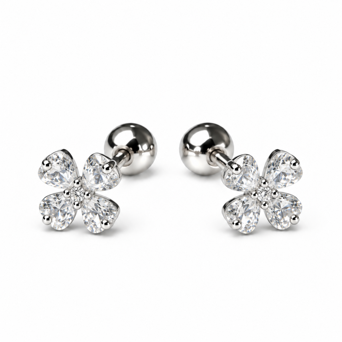 Robins 925 Sterling Silver Baby Flower Crystal Earrings