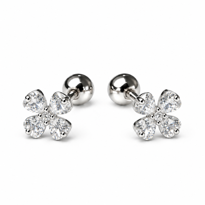 Robins 925 Sterling Silver Baby Flower Crystal Earrings