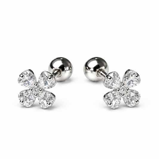 Robins 925 Sterling Silver Baby Flower Crystal Earrings