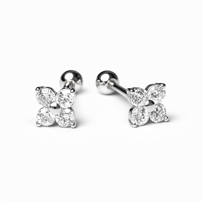 Robins 925 Sterling Silver Baby Flower Crystal Earrings