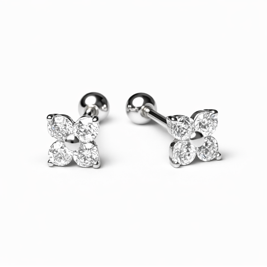 Robins 925 Sterling Silver Baby Flower Crystal Earrings – 2 Colors