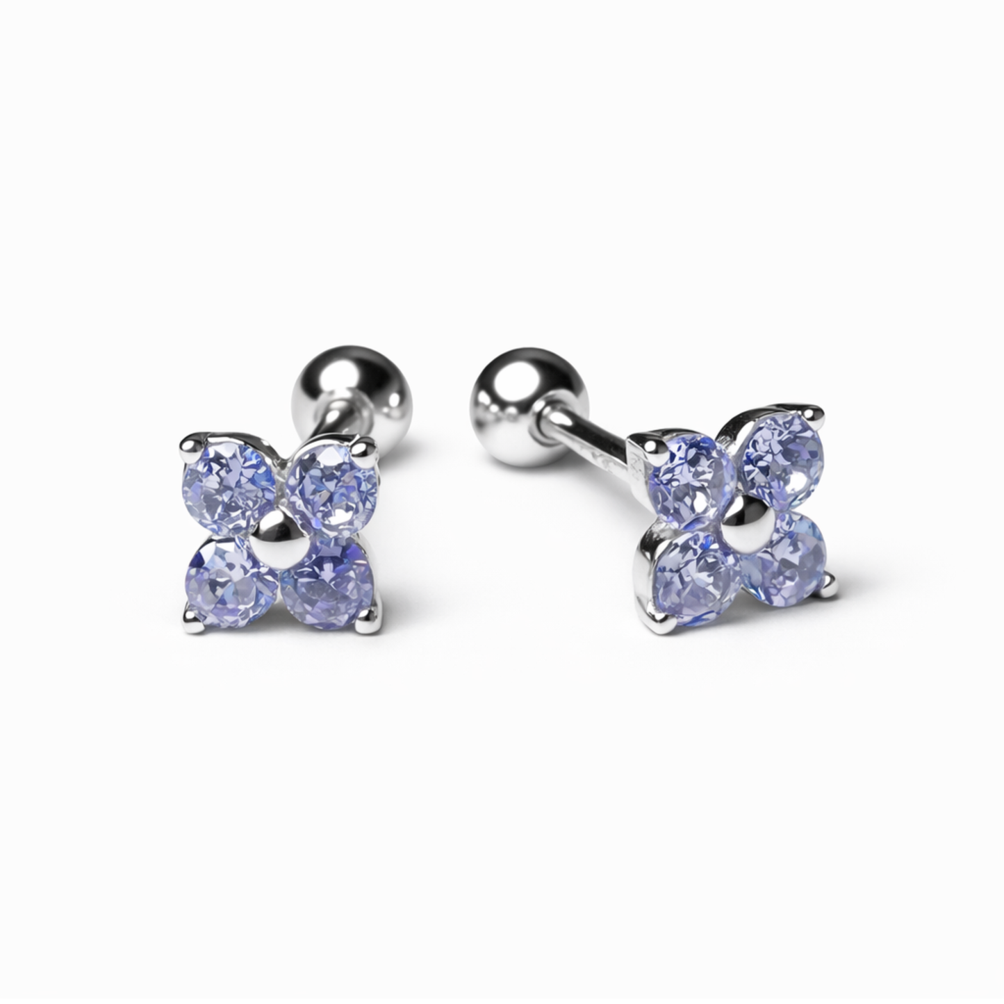 Robins 925 Sterling Silver Baby Flower Crystal Earrings