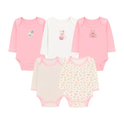 Robins Long Sleeve Bodysuits 5-Pcs Set Pink