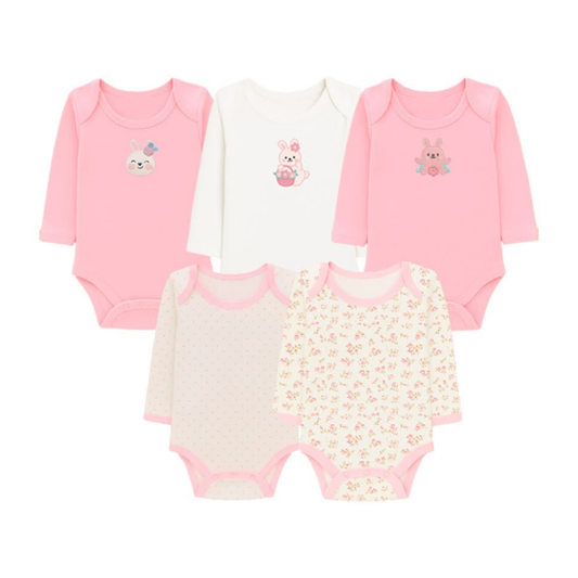 Robins Long Sleeve Bodysuits 5-Pcs Set Pink