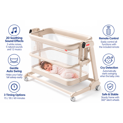 Robins Dream™ Smart Bedside Bassinet – Electric Adjustable Cradle