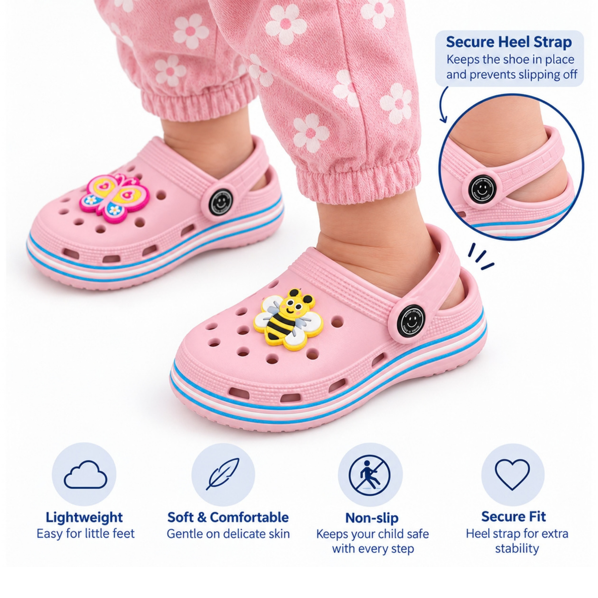 Kids Lightweight Clogs with Heel Strap – Soft & Comfortable