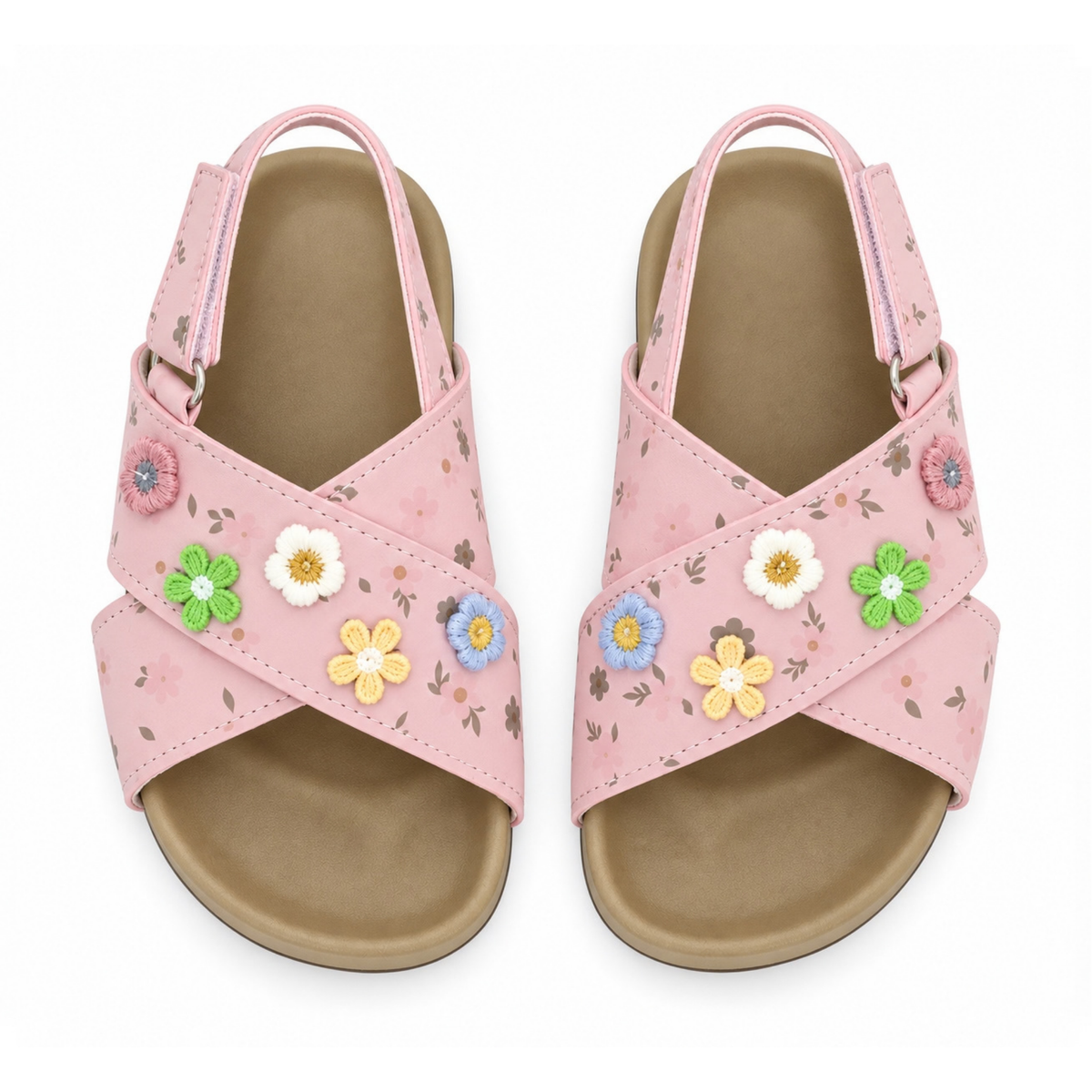 Floral Cross-Strap Kids Sandals – Soft Footbed & Non-Slip Sole