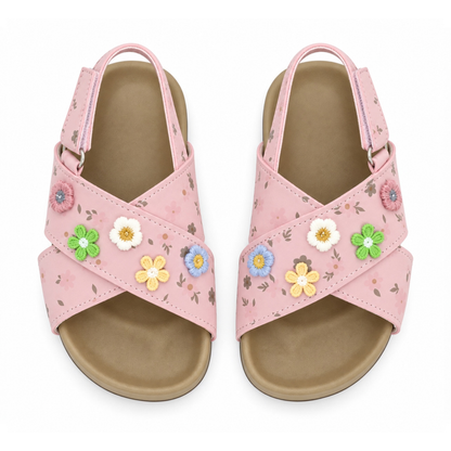 Floral Cross-Strap Kids Sandals – Soft Footbed & Non-Slip Sole